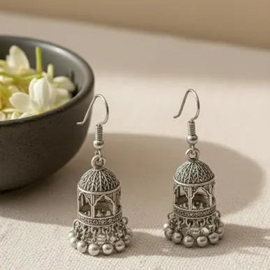 Silver Traditional Jhumkas – Classic Alloy Earrings | Flicko Mart