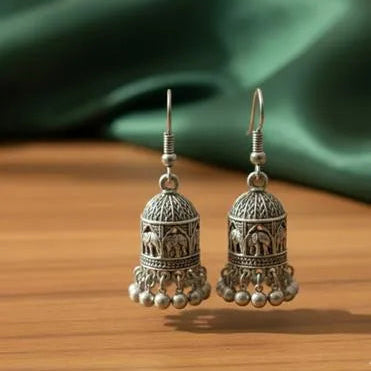 Silver Traditional Jhumkas – Classic Alloy Earrings | Flicko Mart