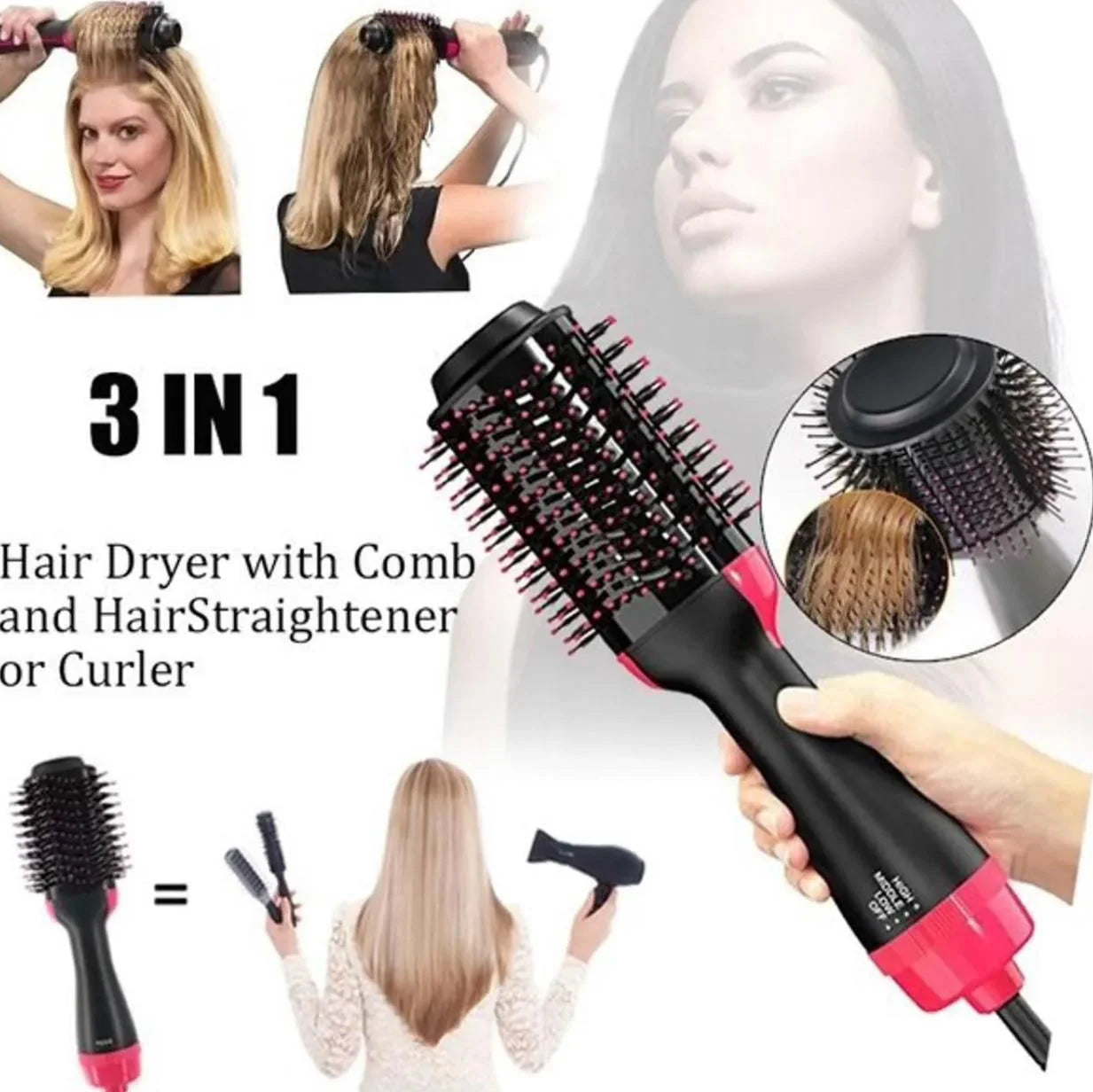 Flicko Mart 3-in-1 Hot Air Brush Hair Dryer & Styler – Dry, Straighten, Volumize