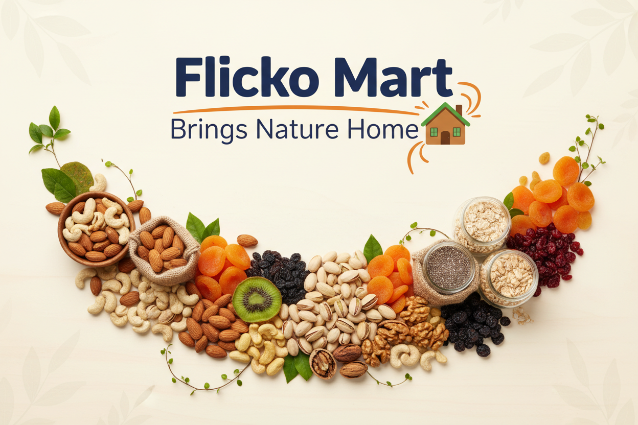 now us my brand colors and write Flicko Mart Brings Nature Home 🏡